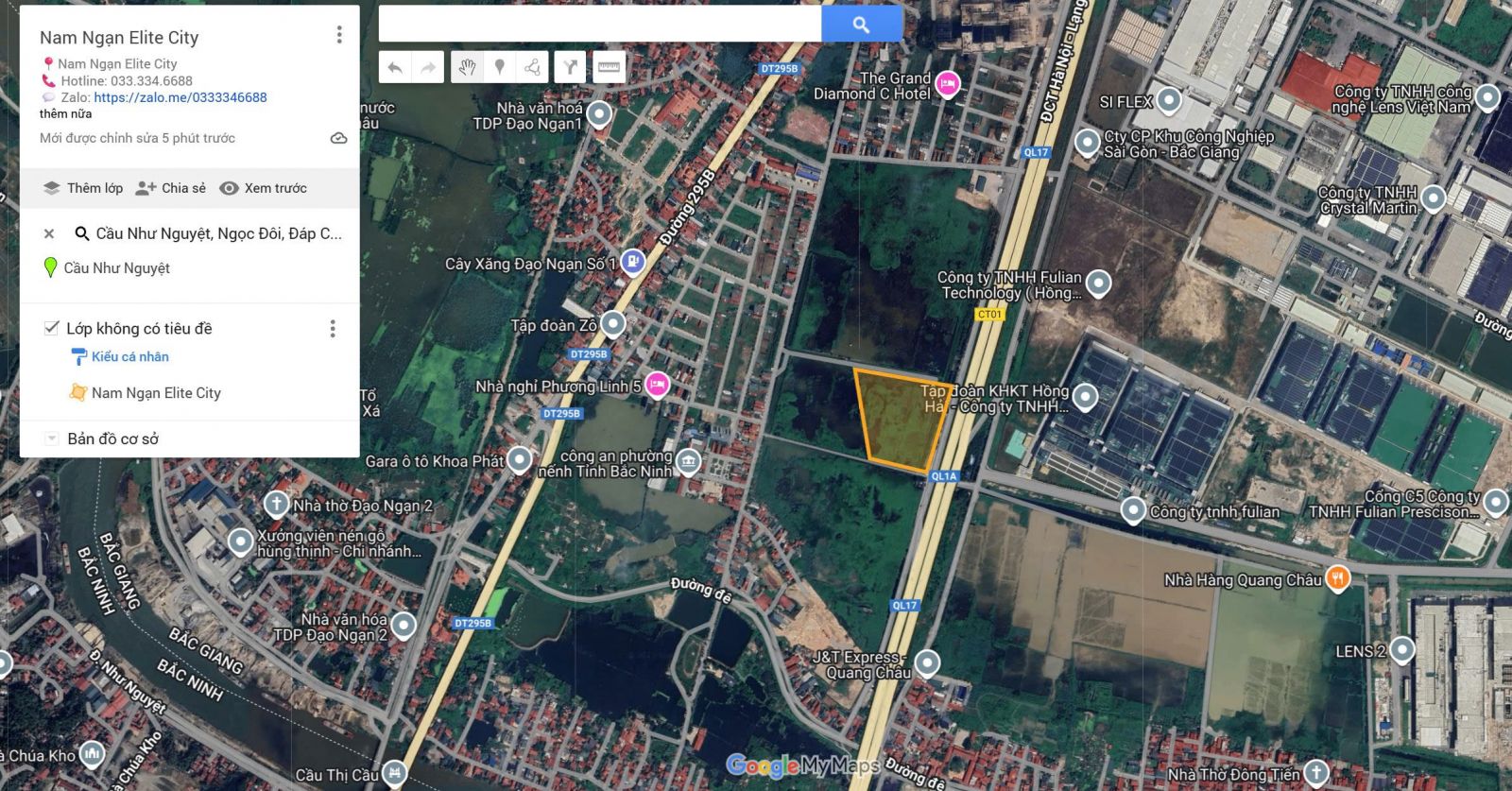 VỊ TRÍ DỰ ÁN NAM NGẠN ELITE CITY BẮC GIANG